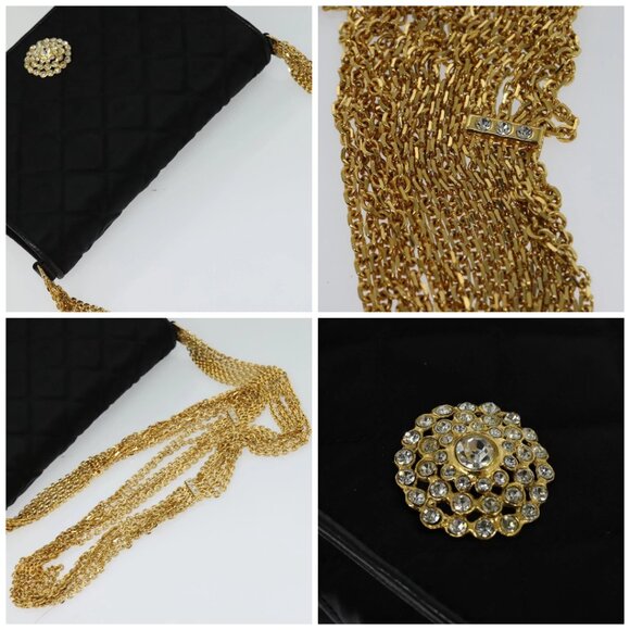 CHANEL Matelasse Chain Shoulder Bag Satin Black Gold CC Auth 113270AV - Picture 16 of 16